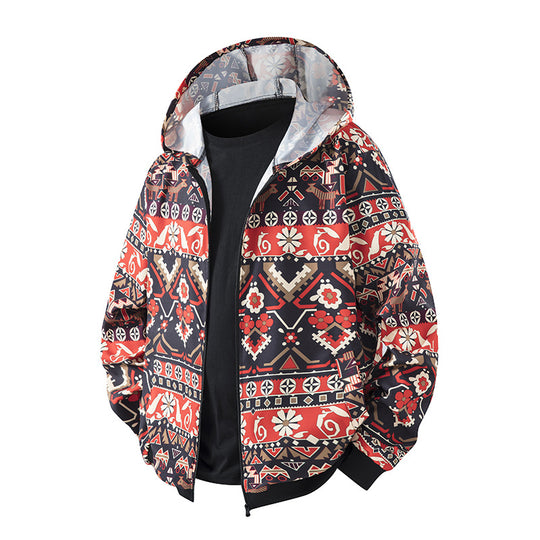 Unisex Leichte Kapuzenjacke im Ethno-Print mit durchgehendem Reißverschluss Nord Taschen