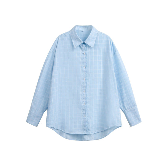 Damen Oversize-Bluse mit feinem Karomuster, Drop-Shoulder und verlängerter Rückenpartie Nord Taschen