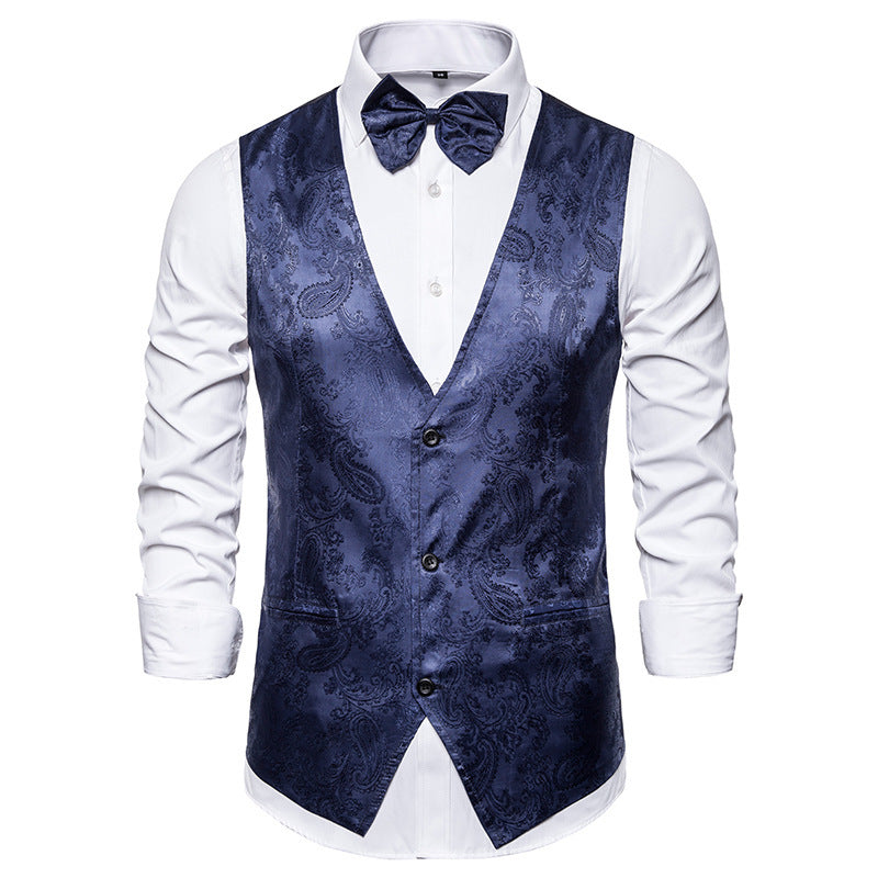Herren taillierte Satinweste mit ornamentalem Jacquardmuster, V-Ausschnitt und drei Knöpfen Nord Taschen