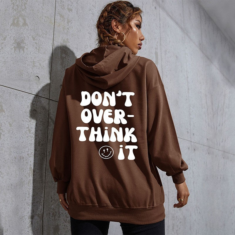 Damen Lässiger Oversize-Kapuzenpullover mit Statement-Print, Kängurutasche und Rippbündchen Nord Taschen