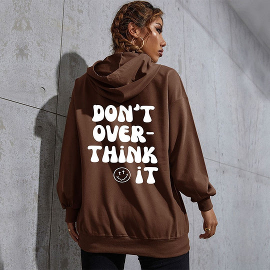 Damen Lässiger Oversize-Kapuzenpullover mit Statement-Print, Kängurutasche und Rippbündchen Nord Taschen