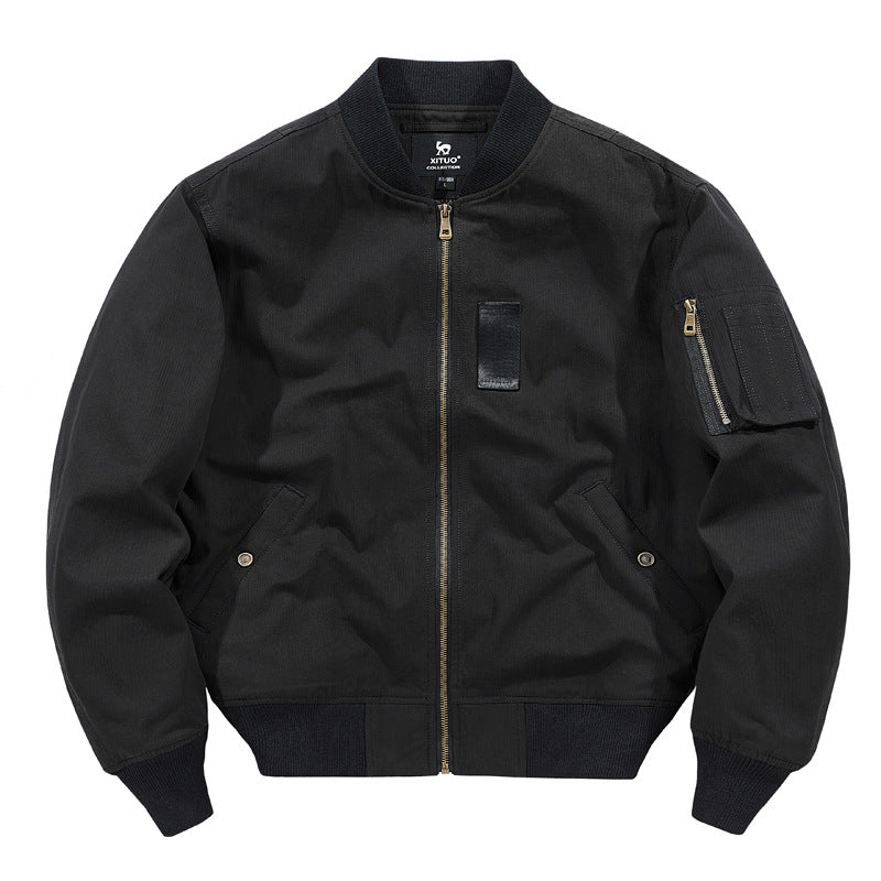 Men's  rugged cotton-twill flight bomber jacket with utility sleeve pocket and reinforced ribbed trims Nord Taschen