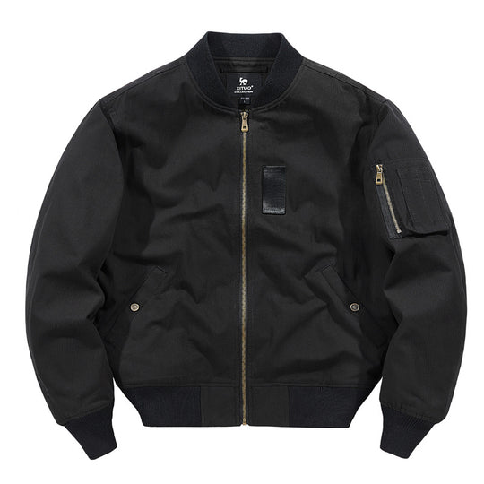 Men's  rugged cotton-twill flight bomber jacket with utility sleeve pocket and reinforced ribbed trims Nord Taschen