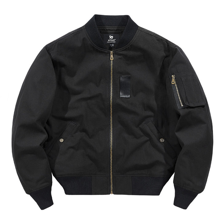 Men's  rugged cotton-twill flight bomber jacket with utility sleeve pocket and reinforced ribbed trims Nord Taschen