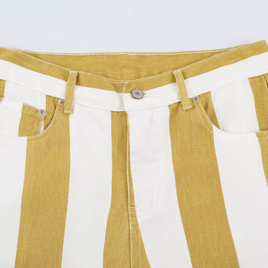 Damen Gestreifte Highwaist Fünf-Taschen-Hose mit geradem Bein Nord Taschen
