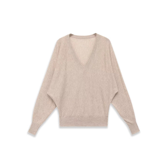Damen Oversized V-Ausschnitt Feinstrickpullover mit Fledermausärmeln Nord Taschen