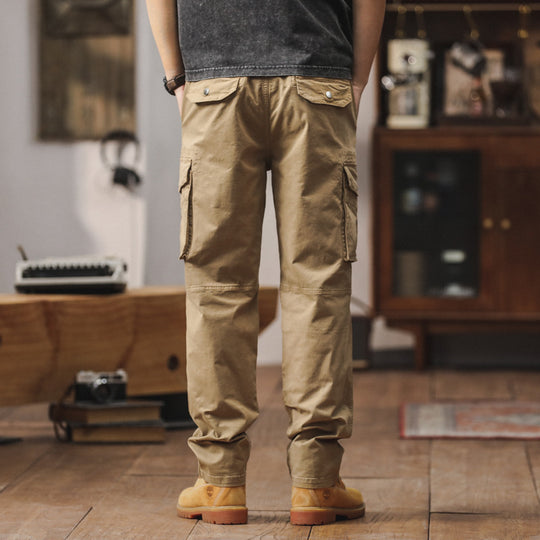 Herren Gerade geschnittene Canvas-Cargohose mit Klapp-Utility-Taschen und Kordelbund Nord Taschen