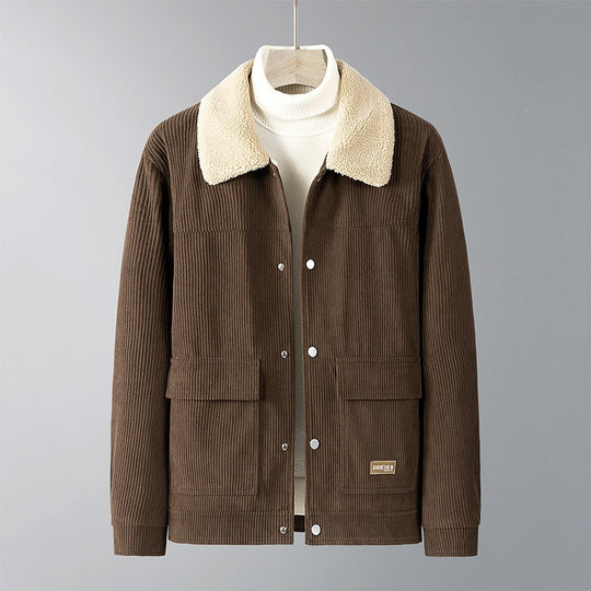 Herren Cordjacke mit Teddyfutter, Hemdkragen & Druckknopffront Nord Taschen