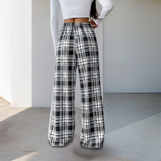 Damen Weite Lounge‑Hose im Karomuster mit elastischem Bund und Kontrast‑Seitpanel Nord Taschen
