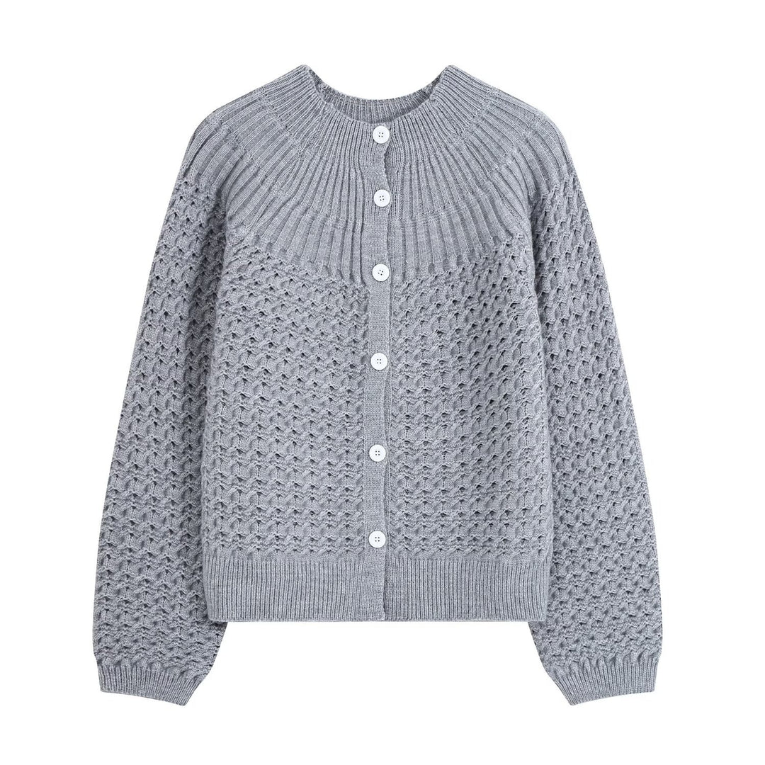Damen Struktur-Strickjacke mit Rundpasse, texturierter Maschenoptik und Knopfleiste Nord Taschen