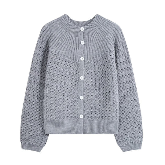Damen Struktur-Strickjacke mit Rundpasse, texturierter Maschenoptik und Knopfleiste Nord Taschen