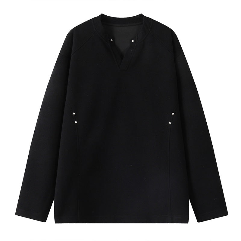Herren Oversize-Sweatshirt mit V‑Schlitz, Raglanärmeln und Nieten-Details Nord Taschen