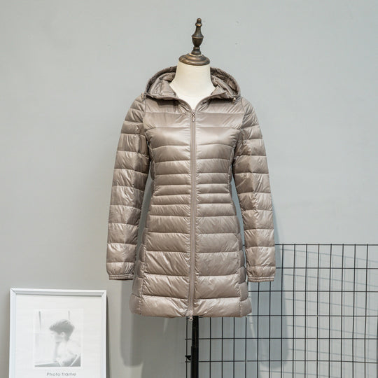 Damen Leicht gesteppte Langjacke mit Kapuze und schlanker Silhouette Nord Taschen