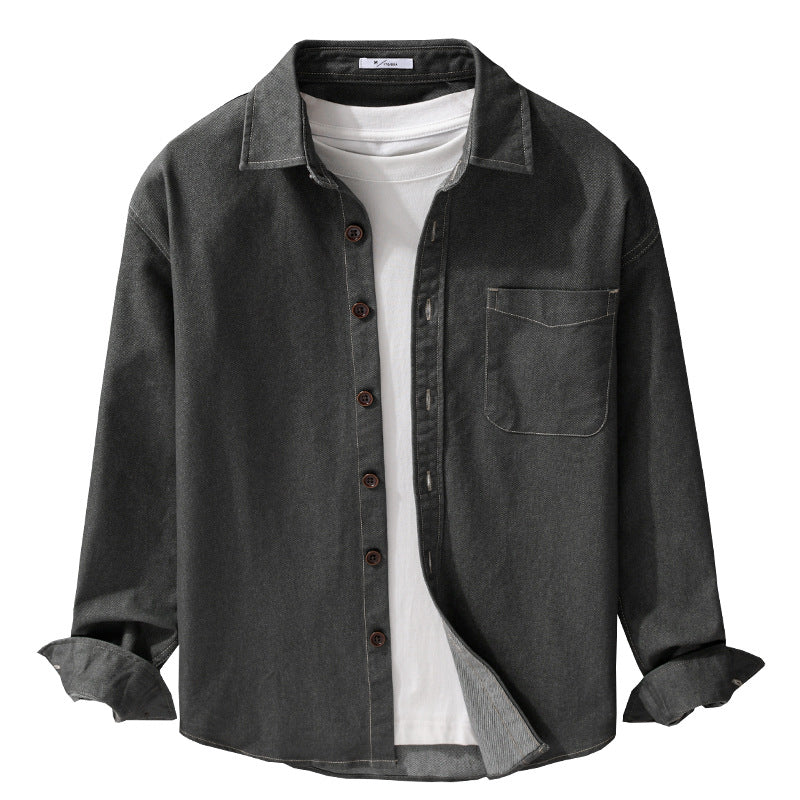 Herren Denim-Overshirt mit aufgesetzter Brusttasche und Kontrastnähten Nord Taschen