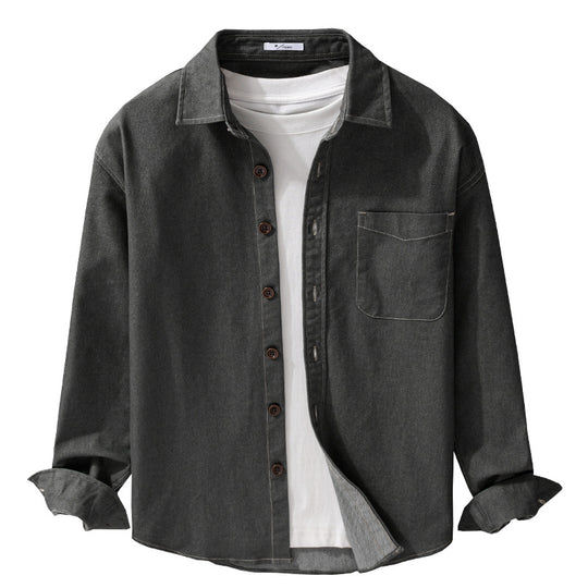 Herren Denim-Overshirt mit aufgesetzter Brusttasche und Kontrastnähten Nord Taschen