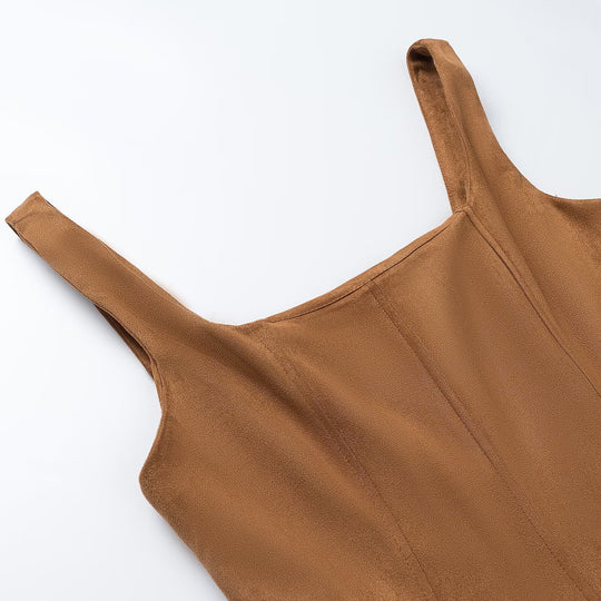 Damen A-Linien Midikleid aus Wildlederoptik mit eckigem Ausschnitt und Prinzessnähten Nord Taschen
