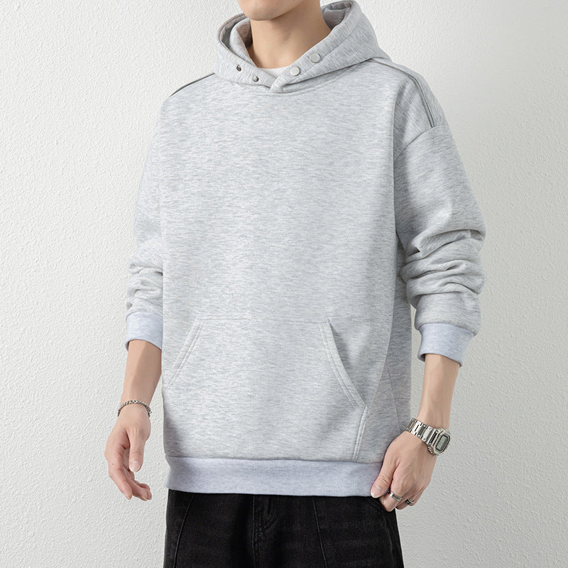 Herren Oversize-Kapuzenpullover mit Kängurutasche & Druckknopf-Hals Nord Taschen