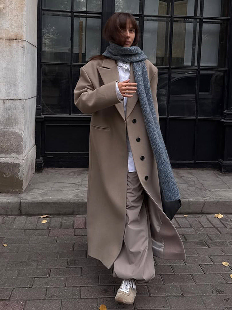 Damen Maxilanger Clean-Cut Wollmixmantel mit übergroßem Revers und gerader Silhouette Nord Taschen