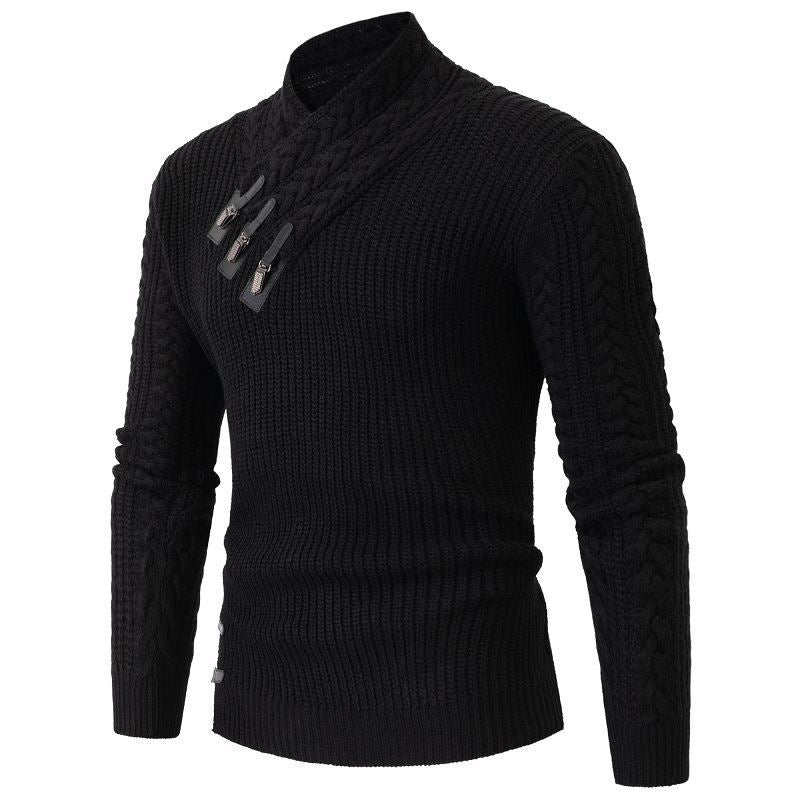 Herren Strukturiertes Zopfmuster-Mockneck-Pullover mit asymmetrischer Riegelverzierung Nord Taschen