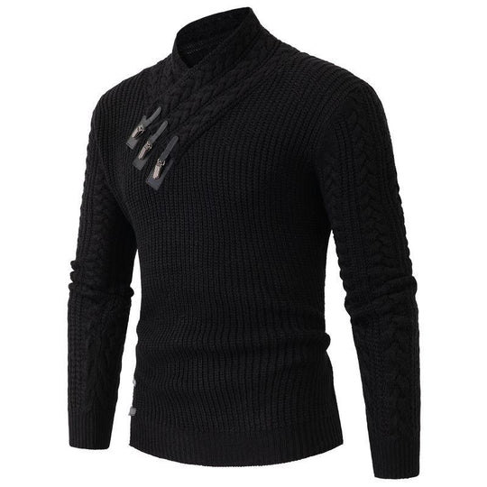 Herren Strukturiertes Zopfmuster-Mockneck-Pullover mit asymmetrischer Riegelverzierung Nord Taschen