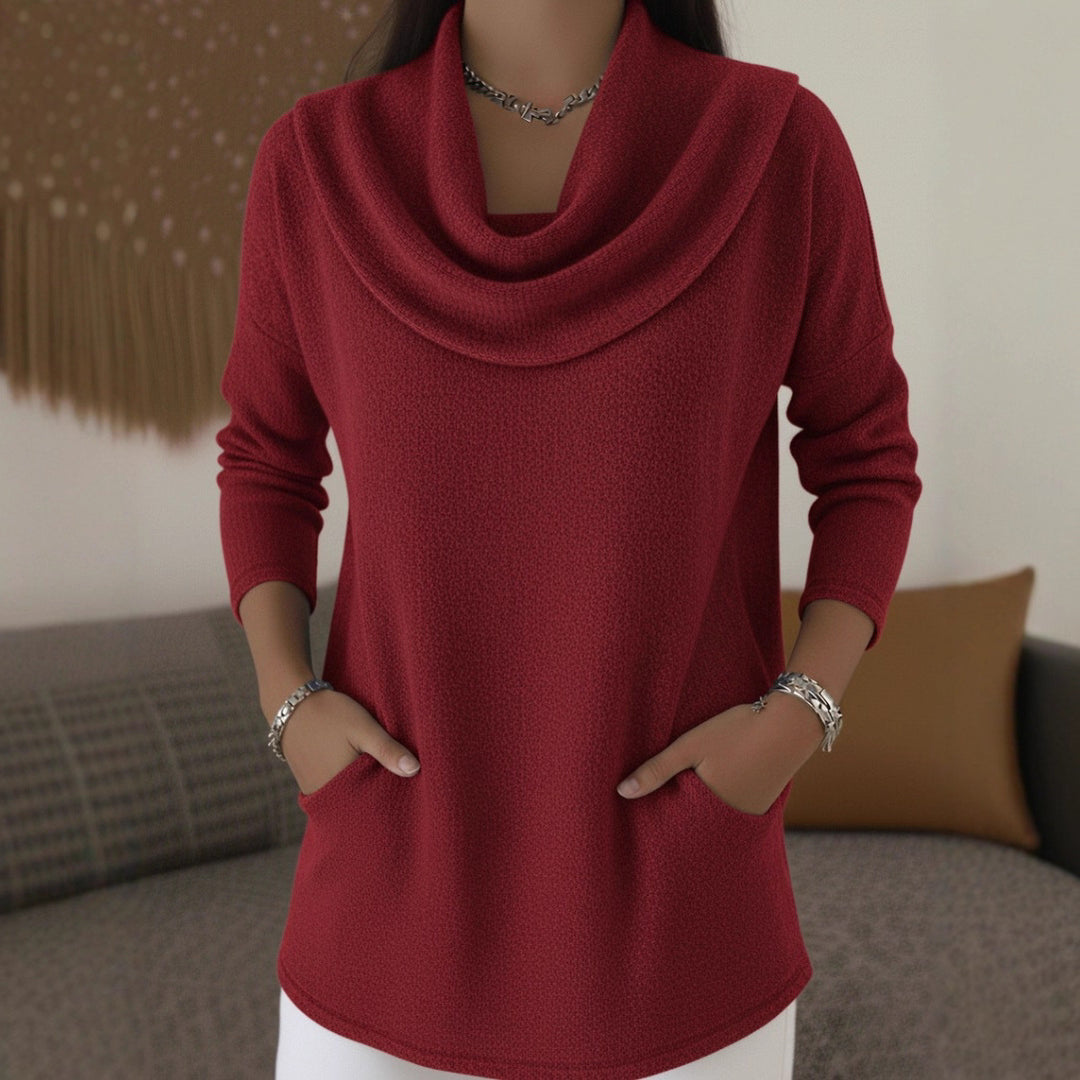 Damen Kuscheliger Feinstrick-Pullover mit Schalkragen und Eingrifftaschen Nord Taschen