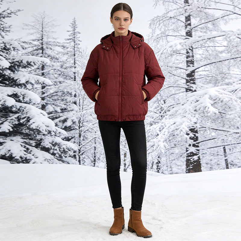 Damen Wattierte Steppjacke mit Volumenkapuze, elastischem Saum und verstellbarer Taille Nord Taschen
