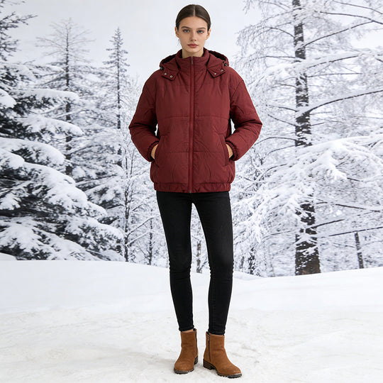 Damen Wattierte Steppjacke mit Volumenkapuze, elastischem Saum und verstellbarer Taille Nord Taschen