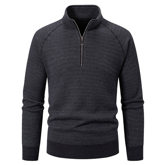 Herren Feinstrick-Halbzip-Pullover mit Stehkragen und schmaler Passform Nord Taschen