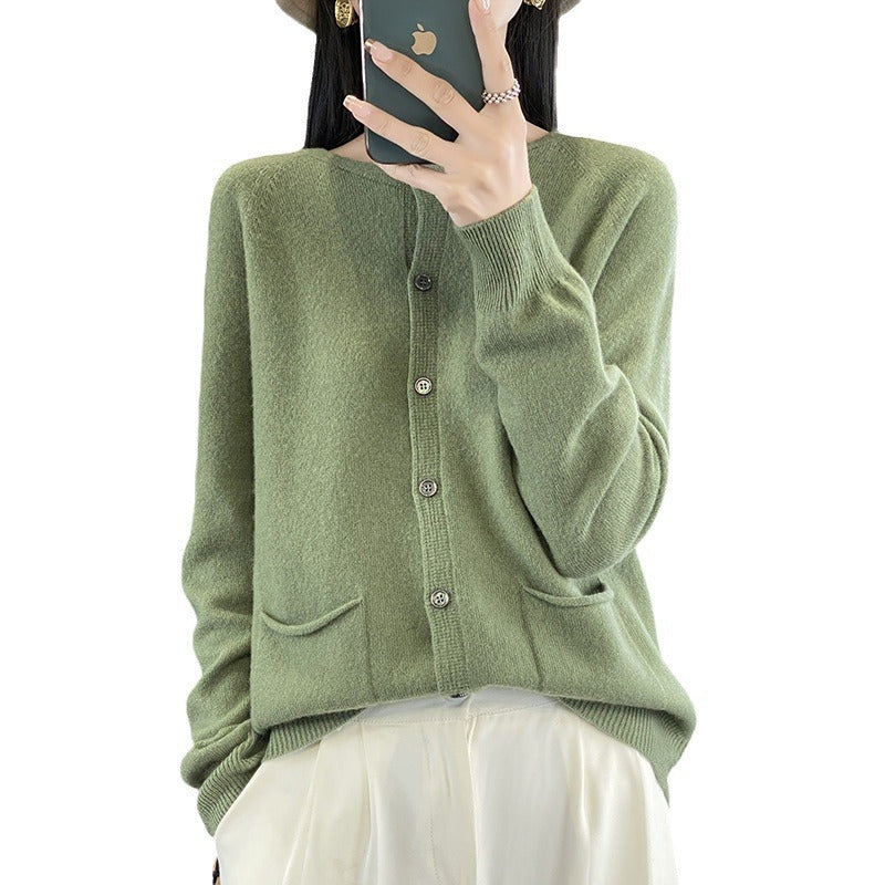 Damen Langer Feinstrick-Cardigan mit Rundhalsausschnitt, Eingrifftaschen und Alpaka-Mix Nord Taschen