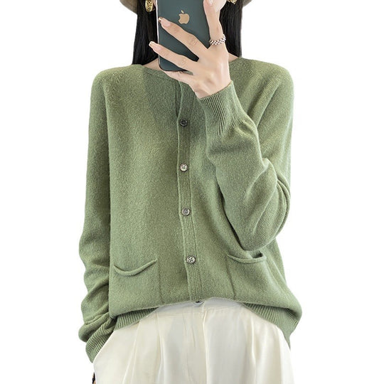 Damen Langer Feinstrick-Cardigan mit Rundhalsausschnitt, Eingrifftaschen und Alpaka-Mix Nord Taschen