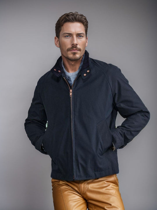 Herren Kurzjacke im Blousonstil mit Cordkragen und Metallreißverschluss Nord Taschen