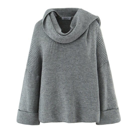 Damen Boxy-Cropped Grobstrick-Pullover mit voluminösem Schalkragen Nord Taschen