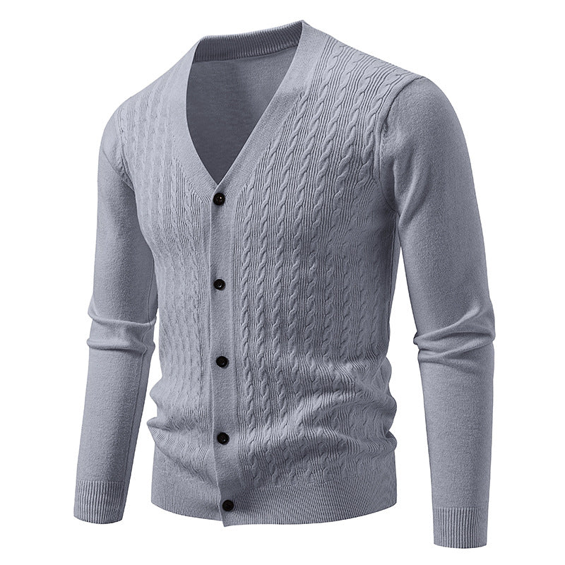 Herren Feinstrick-Cardigan mit Zopfmuster, V‑Ausschnitt und Knopfleiste Nord Taschen