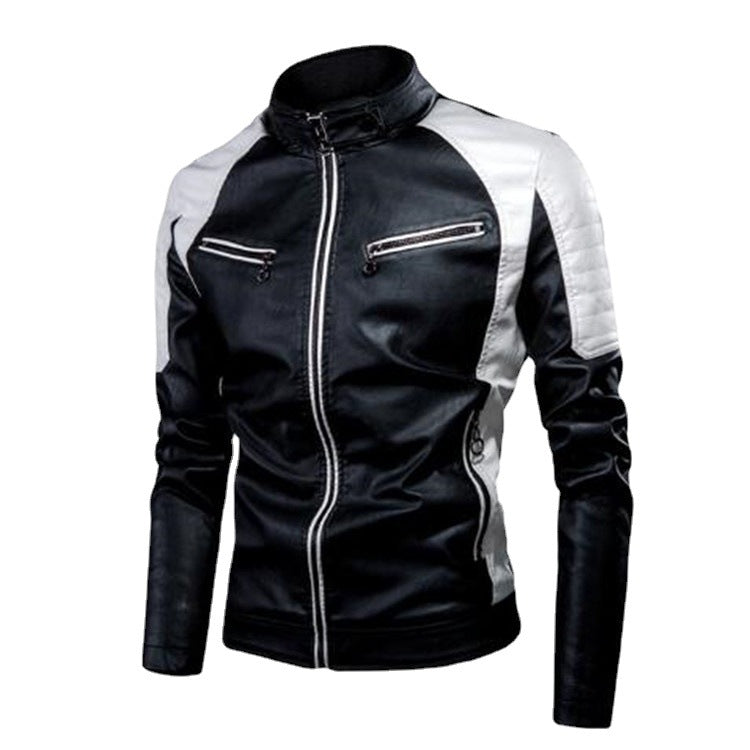 Herren Slim-Fit Kunstleder-Motojacke im Retro-Racer-Design mit gepolsterten Schultereinsätzen und Zipperdetails Nord Taschen