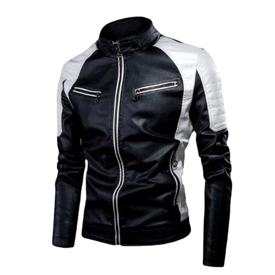 Herren Slim-Fit Kunstleder-Motojacke im Retro-Racer-Design mit gepolsterten Schultereinsätzen und Zipperdetails Nord Taschen