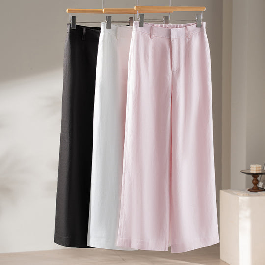 Damen Palazzo-Hose aus leichtem Leinenmix mit hohem Bund und Bügelfalte Nord Taschen