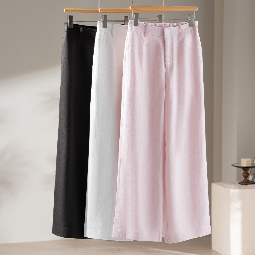 Damen Leichte Highwaist-Weitbein-Hose aus Leinenmix mit elastischem Rückbund Nord Taschen