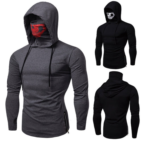 Herren Slim-Fit Kapuzenpullover mit integrierter Totenkopf-Gesichtsmaske Nord Taschen