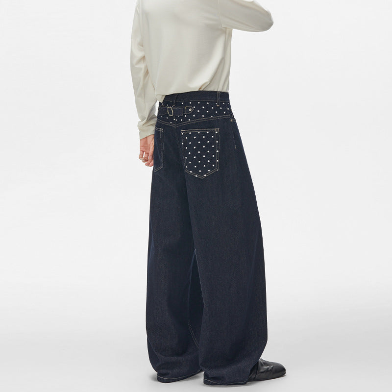 Unisex Ultraweite Palazzodenim-Hose mit Nietenbesetzten Eingrifftaschen und bodenlangem Saum Nord Taschen