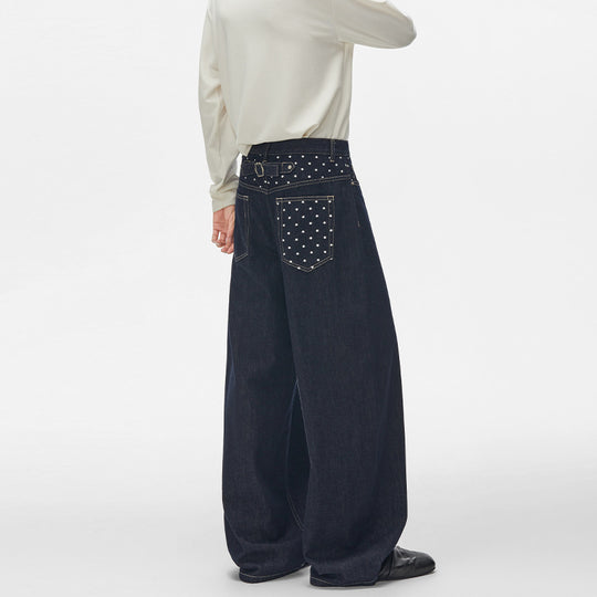 Unisex Ultraweite Palazzodenim-Hose mit Nietenbesetzten Eingrifftaschen und bodenlangem Saum Nord Taschen