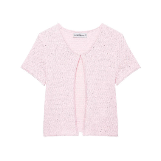 Damen Kurzärmelige Bouclé Strickjacke mit offenem Frontschlitz Nord Taschen