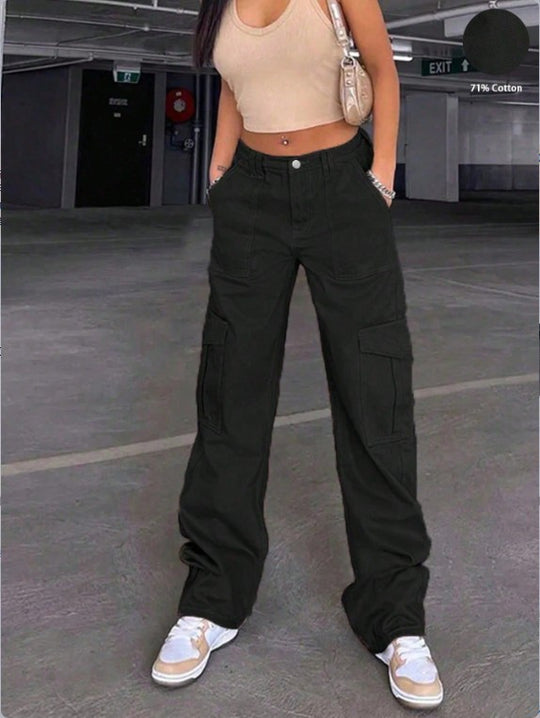 Damen Cargo-Hose mit weitem Bein, hoher Taille und Utility-Taschen Nord Taschen