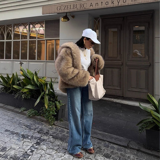Damen Boxy-Kunstpelzjacke im Teddy-Look mit Oversize-Schalkragen Nord Taschen