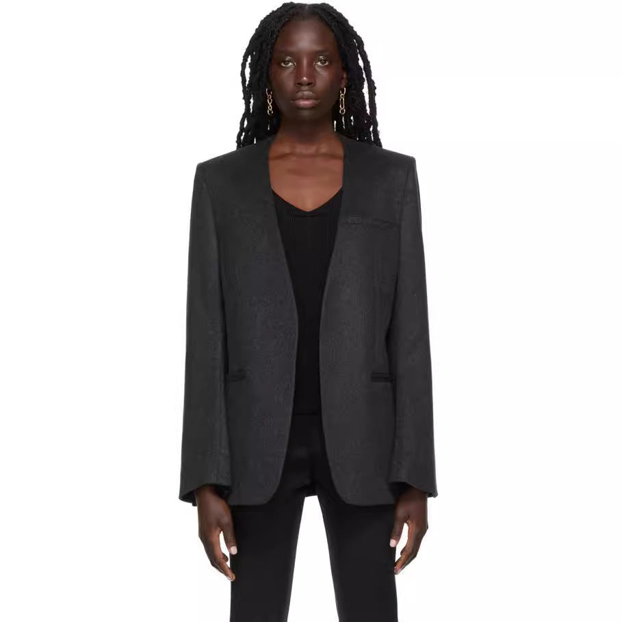 Damen Kragenloser Longblazer mit offenem Fall und Cape-Effekt Nord Taschen