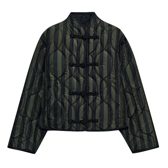 Damen Gepolsterte Jacke mit Stehkragen, Streifen‑Steppung und Knotenverschlüssen Nord Taschen
