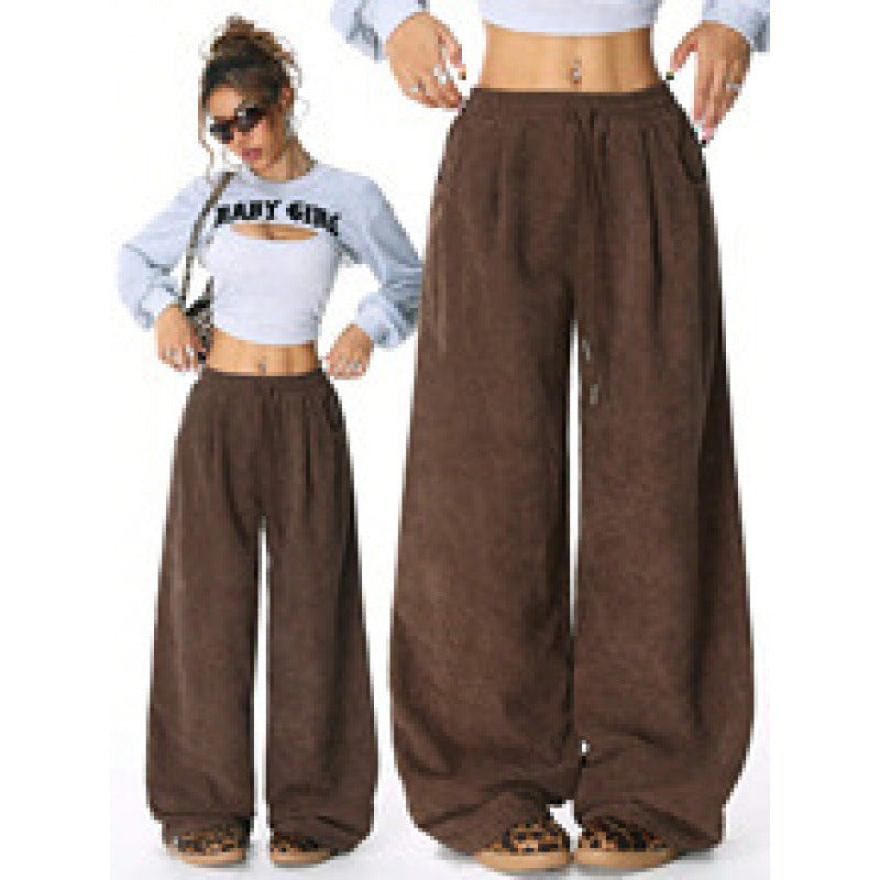 Damen Weite Cordhose mit hohem elastischem Bund und Kordel Nord Taschen