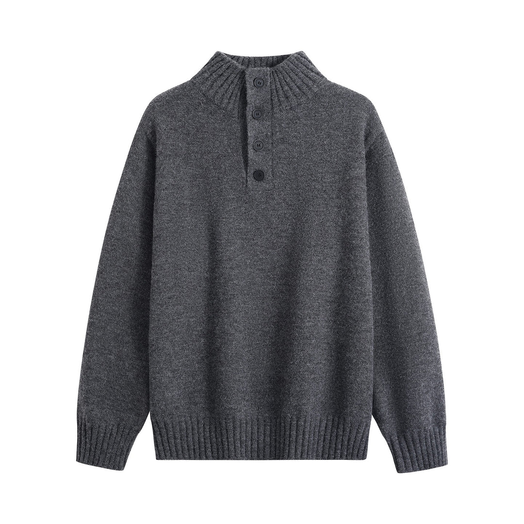Herren Oversize-Strickpullover mit halber Knopfleiste, hohem Rippkragen & geripptem Saum Nord Taschen