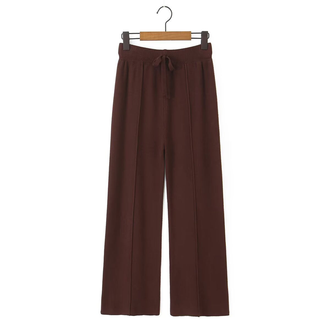 Damen Weite Strickhose mit Rippbund, Tunnelzug und Bügelfalte Nord Taschen