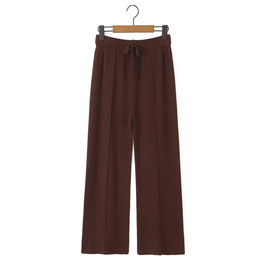 Damen Weite Strickhose mit Rippbund, Tunnelzug und Bügelfalte Nord Taschen