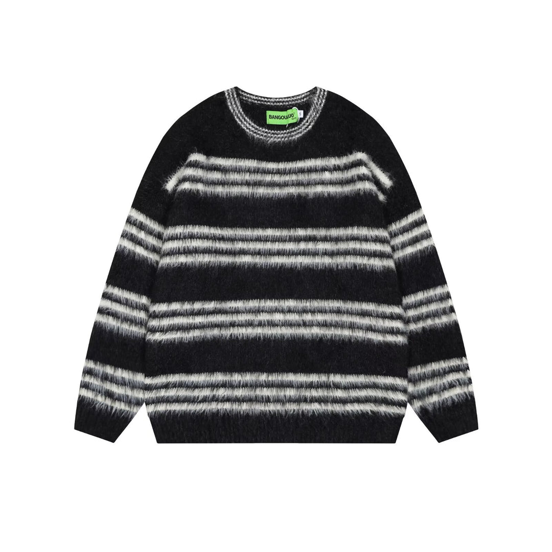 Damen Gemütlicher, gestreifter Grobstrickpullover Nord Taschen